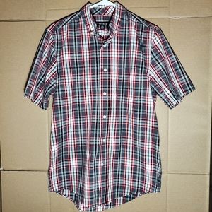 "George" red, white, and black button up shirt [Size: S 34-36]
